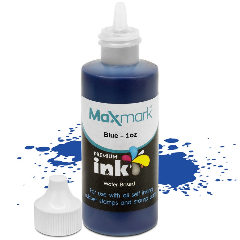ماكس مارك حبر MaxMark Premium Refill للطوابع ومنصات الطوابع ذاتية التحبير، اللون الأزرق - 1 أونصة. - Image 1